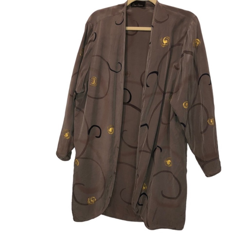 Alexis Abrams NEW Hand Painted khaki gray 100% SILK swirl M Art Wear jac…